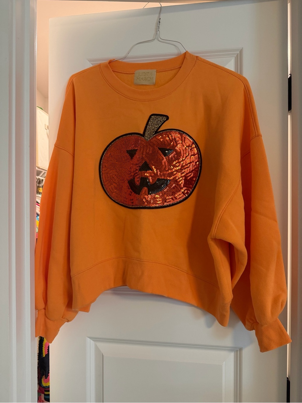 Judith March Orange Sequin Pumpkin Crewneck Sweatshirt
